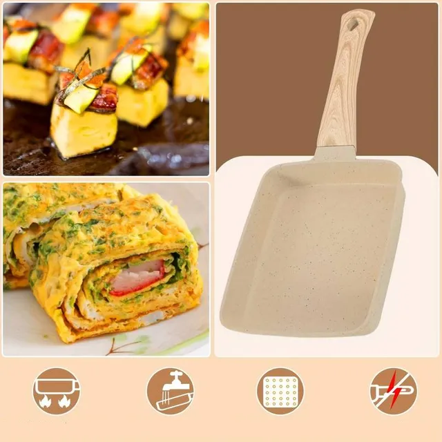Japanese cooking set: rectangular pan Tamagoyaki, pan and brush