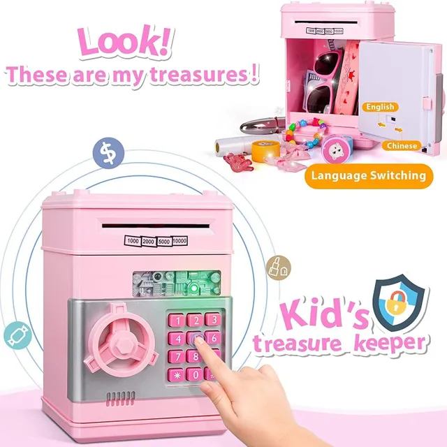 Różowe elektroniczne pudełko bankomatowe dla dzieci