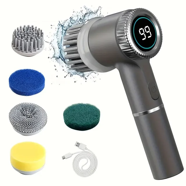 Universal electric rotary cleaning brush 5v1 with rechargeable lithium-ion battery USB type C and 3 adjustable speeds