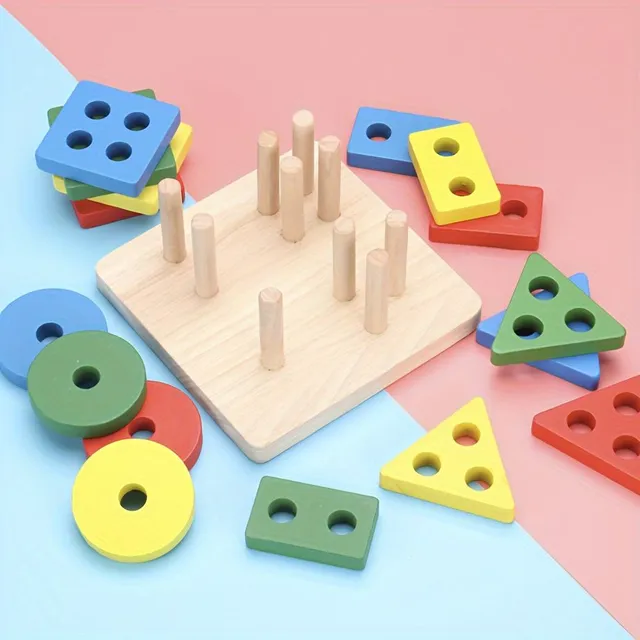 Dřevěná montessori hračka pro děti - geometrické puzzle s náhodnou barvou