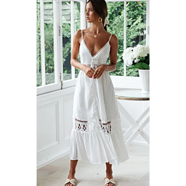 Women's long boho white dress Luisa