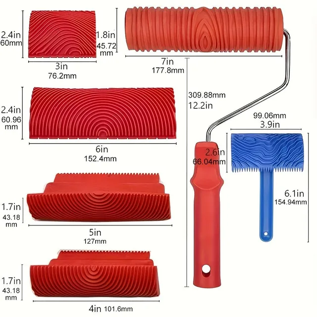 Set de 6 unelte pentru imitarea lemnului - role și ștampile pentru un aspect lemnos pe pereți, mobilier și alte suprafețe