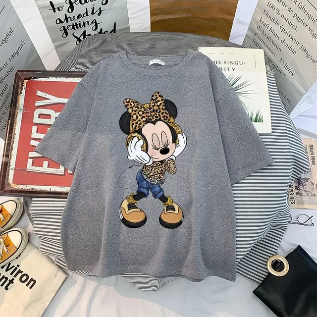 Tricou pentru femei cu mâneci scurte și imprimeu drăguț Minnie