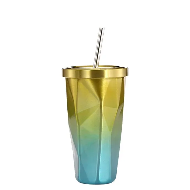 Stainless steel travel mug with straw