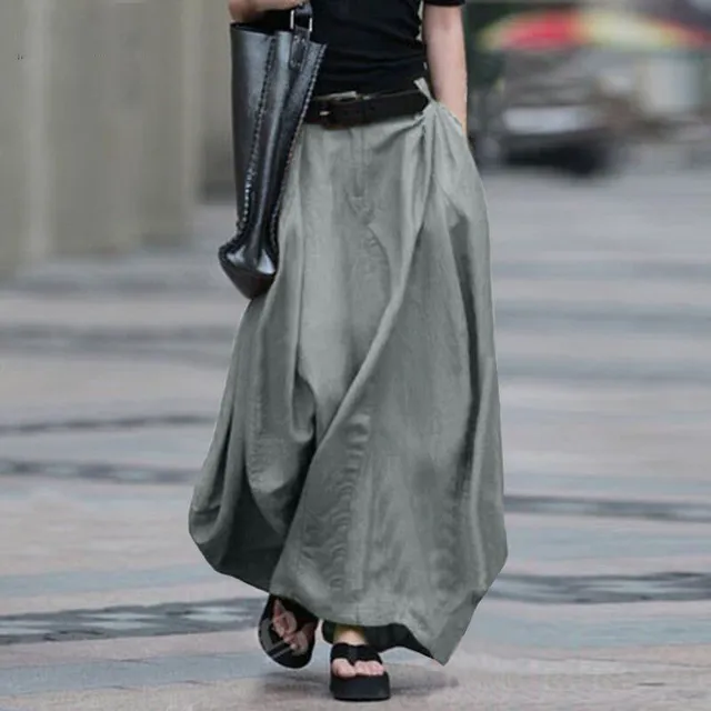 Slim and versatile long skirt A-line with high waist