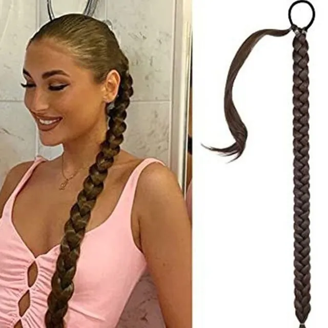 Luxury long hairpiece with long braid with elastic band for attaching to hair Theodor