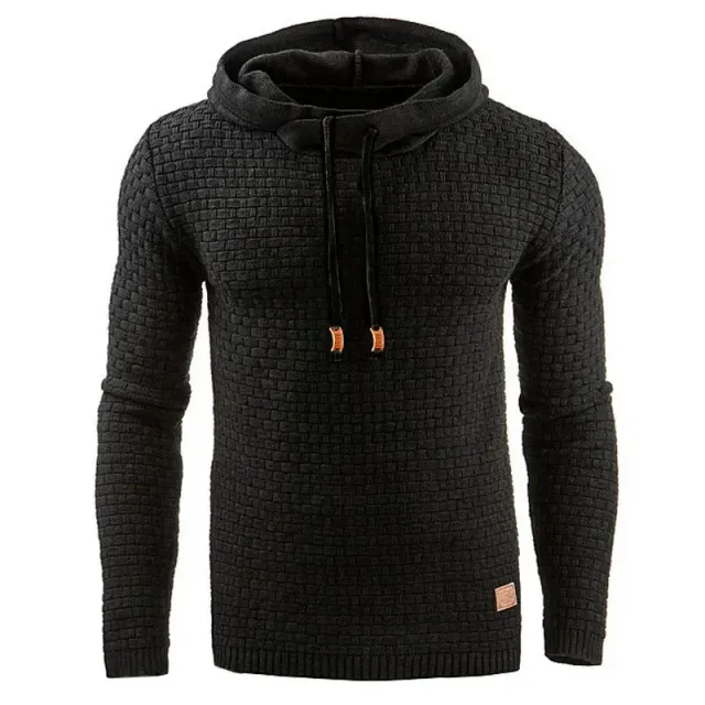 Men's single color sweatshirt with hood and long sleeve, suitable for sport and outdoor activities