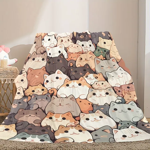 Stuffed flannel cat print throws, soft blankets for sofa, couch, office, bed, camping and travel.