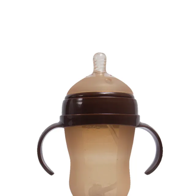 Silicone wide pacifier bottle for newborns with silver mouthpiece and handle - 160 mm