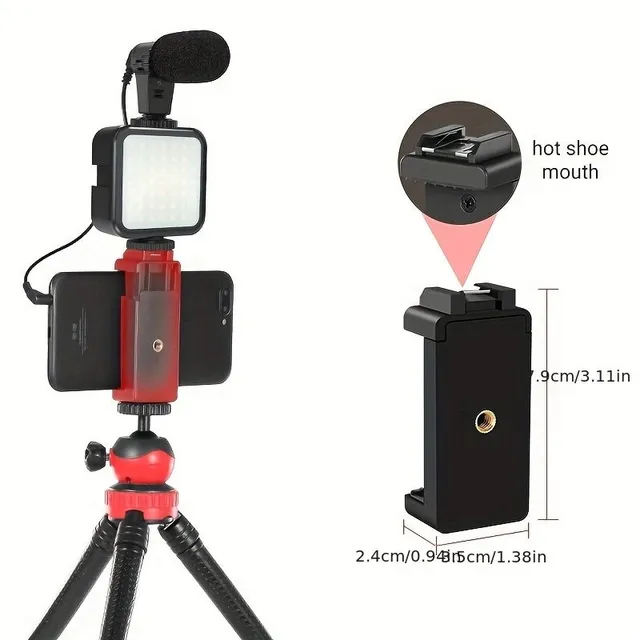 Set for video recording on smartphone with LED lighting