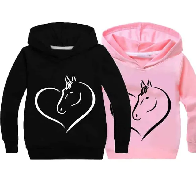 Girl's stylish sweatshirt with hooded horse, heart