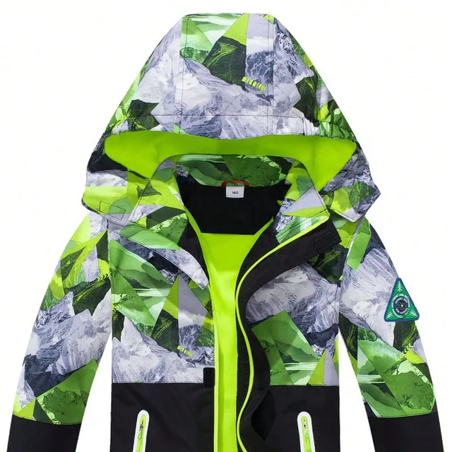 Children's autumn and spring jacket with hood with patchwork printing