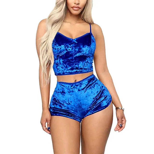 Ladies summer pyjama set with top and shorts Type2 Blue M