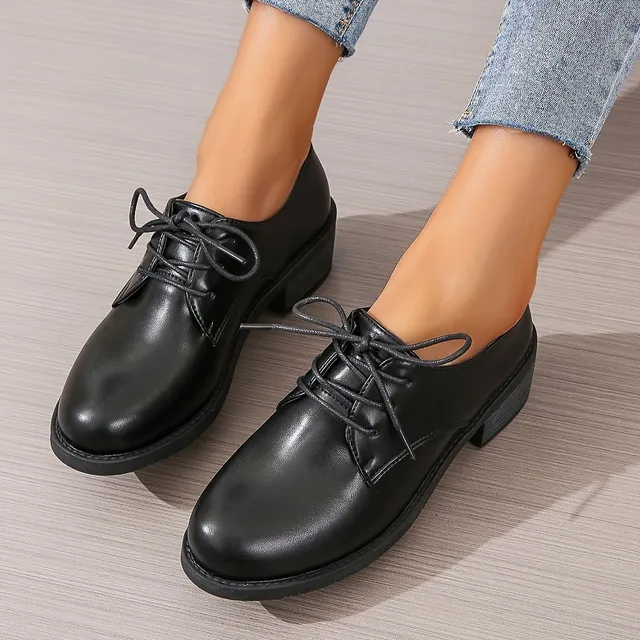 Chaussures oxford lisses pour femmes, chaussures à lacets avec semelle souple, talons compensés bas, chaussures polyvalentes à bout rond