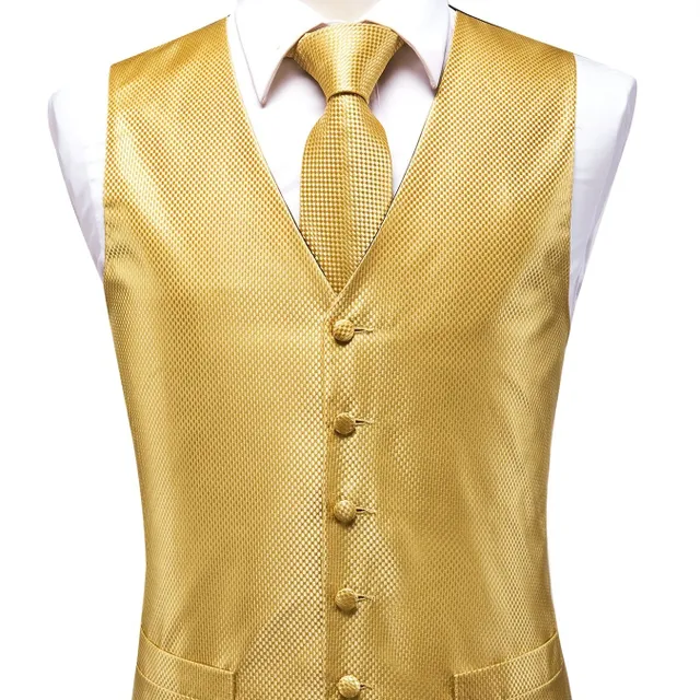 Male vintage sleeveless vest with elegant cut and floral pattern, formal set - vest, tie, cuff links and handkerchiefs