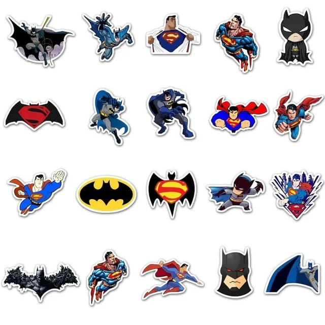 Set of 50 stickers with Batman and Superman theme