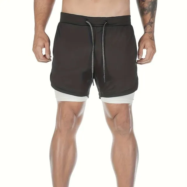 2v1 sports shorts with camouflage pattern and breathable lining