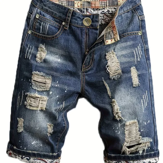 Men's stylish torn jeans casual shorts royal blue for summer