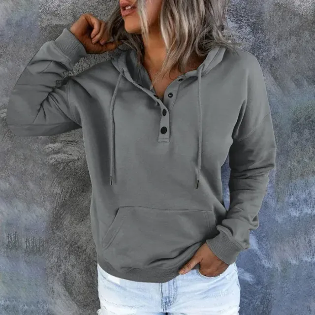 Fashion trendy sweatshirt for women with long sleeves, free, button-on and hooded