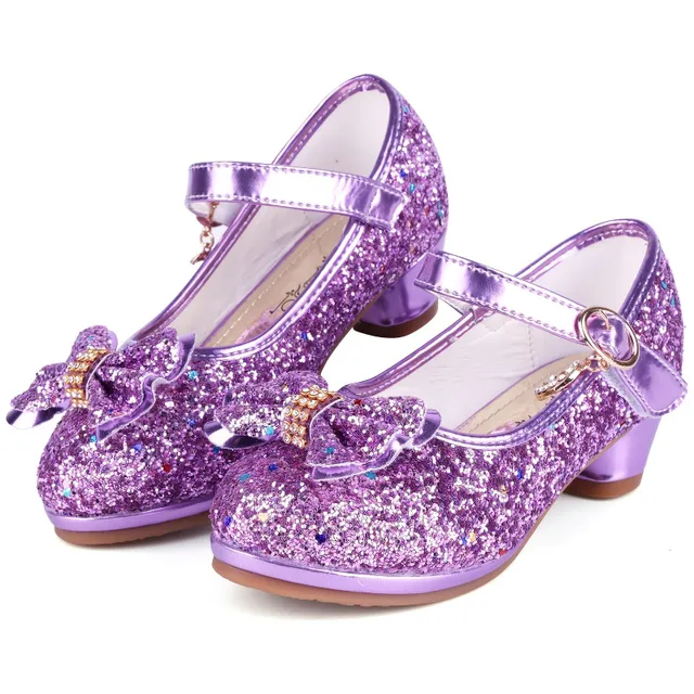 Sandals for girls with glitter and bow, glittery party shoes with high heel - wedding and birthday party shoes
