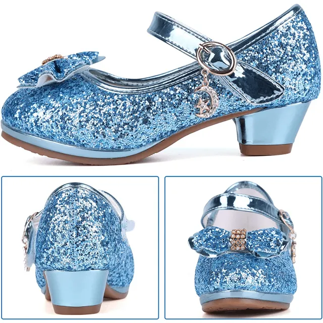 Sandals for girls with glitter and bow, glittery party shoes with high heel - wedding and birthday party shoes