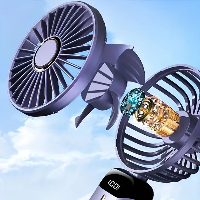 Pocket mini fan with USB charging and 5 speeds - foldable and battery powered with LED display