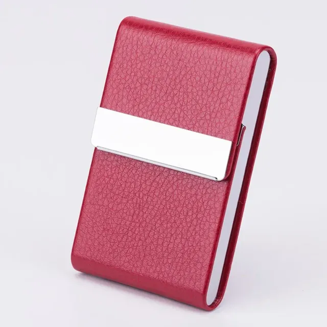Thin Case for Business Cards - PU Leather and Metal - Magnetic Closing - Holder for Business Cards