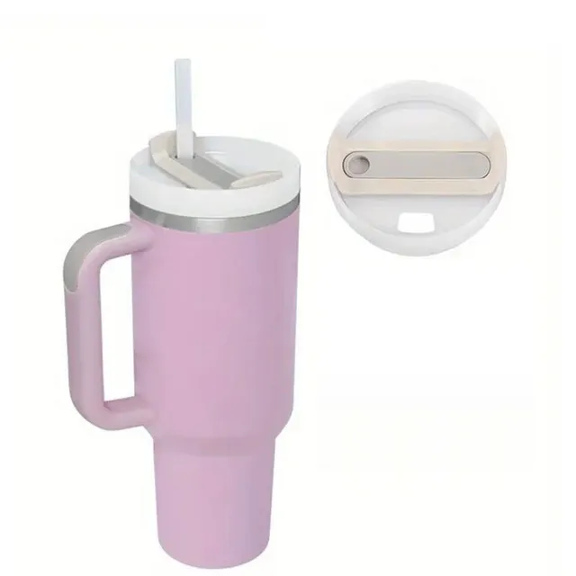 Stainless steel portable thermo mug with straw in different colours