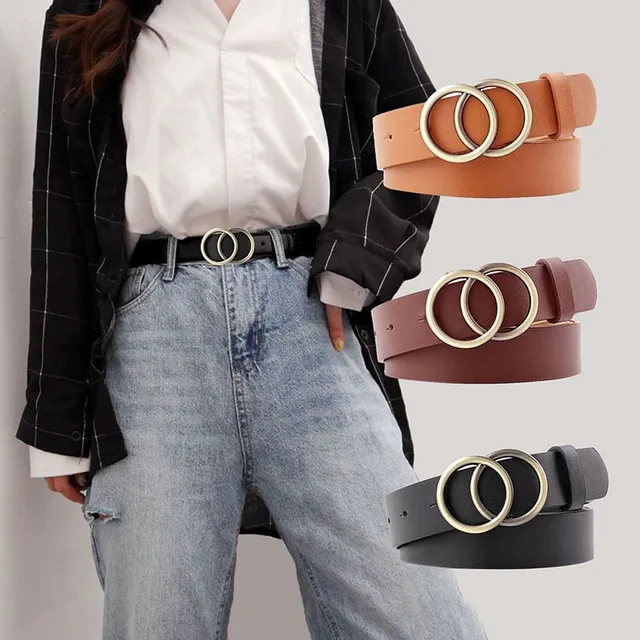 Fashionable ladies belt with round metal buckle