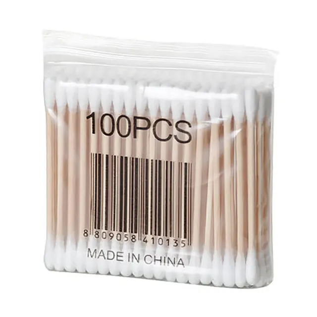 Single cotton bars with double head for cleaning ears, nose and removal of eyelash glue