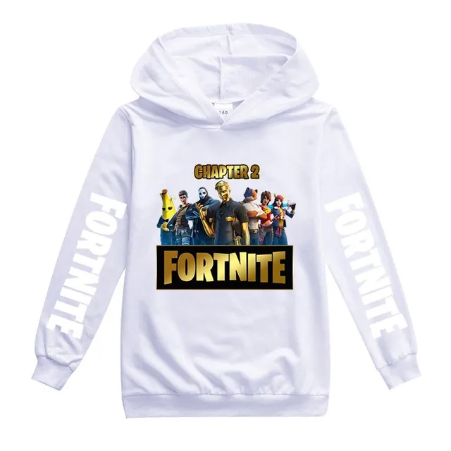 Children's sweatshirt with hood and printing on sleeves and chest Fortnite