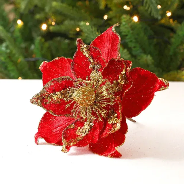 Artificial shiny Christmas flowers for a tree and festive decoration