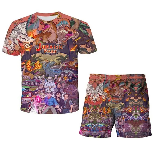 Detský letný športový set s potlačou Jurského sveta - tričko + šortky
