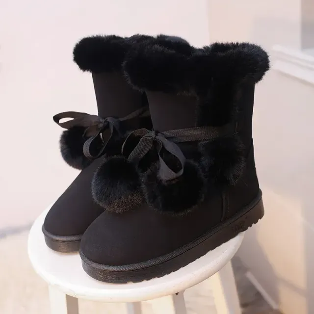 Winter snow shoes for women with warm stuffed animals, suede, comfortable and with decorative pompoms