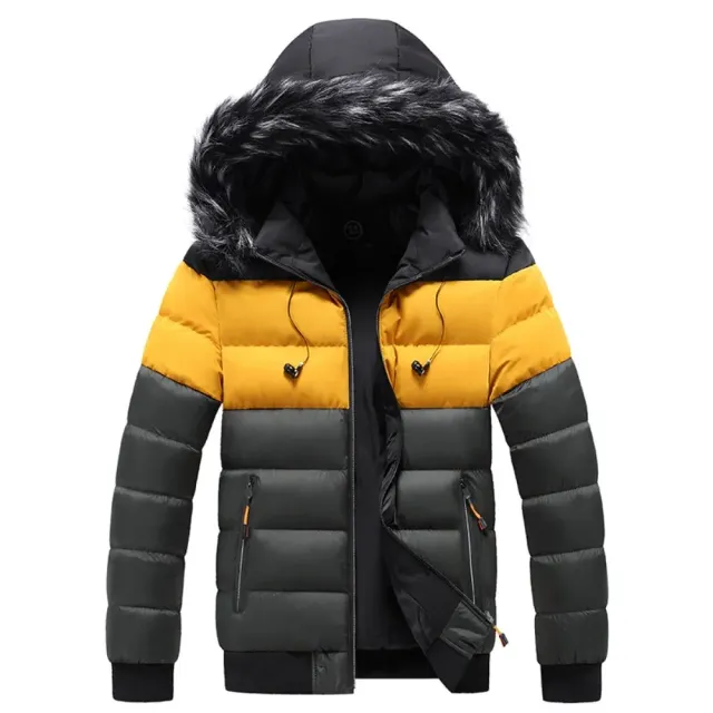 Men's warm winter jacket with fur collar, hood, leisure and long sleeves