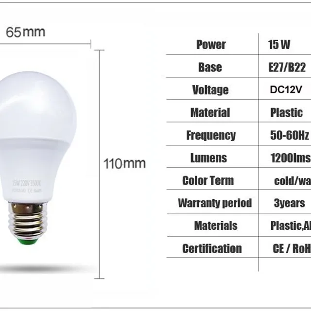 Inteligentná LED žiarovka E27 DC 12V