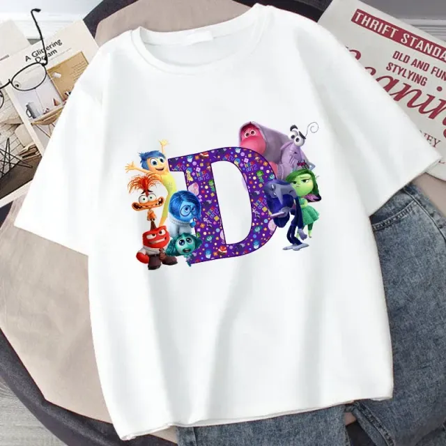 Stylish children's T-shirt printed with letters and characters from the fairy tale Inside Out 2 - Inside Out 2