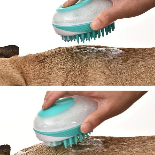 Brush with shampoo dispenser for dogs