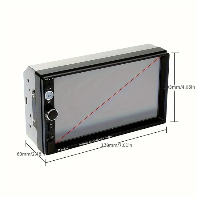 2DIN Car radio with 17,78cm MP5 player, touch screen, USB, SD, FM, Aux-in, mirroring phone and reverse camera + frame