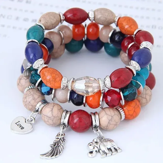 Czech multi-part boho bracelets with charms, beads and tassels for women