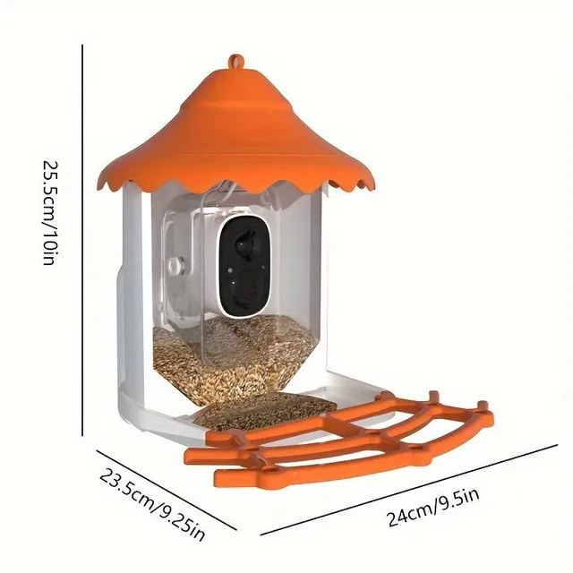 Automatický podávač pre vtáky, vonkajší podávač pre kolibríky s šošovkami na sledovanie vtákov, AI rozpoznanie vtákov, 1080P HD kamera, dvojsmerný mikrofón, diaľkové ovládanie, IP65, pohotovostný čas asi 6 mesiacov, so solárnym panelom