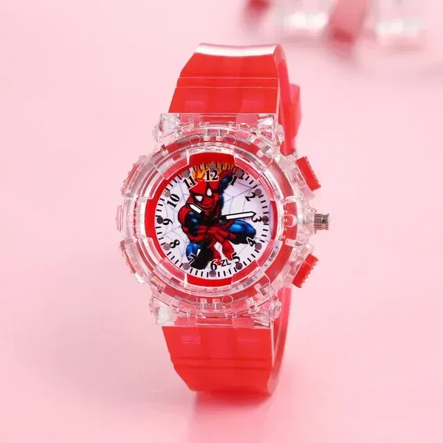 Children's analog watch with LED candlelight on the Spider-man theme display