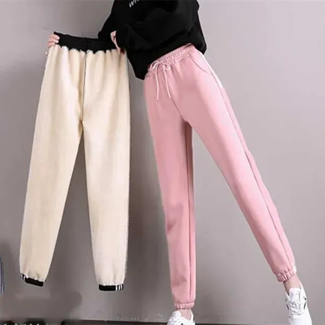 Pantalons chauds pour femmes d'hiver avec doublure en flanelle, confortables et unis