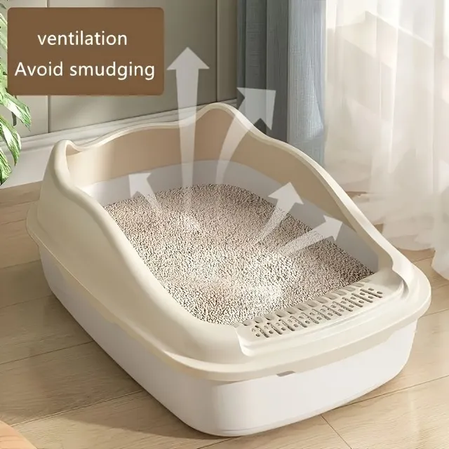 Large half-covered cat toilet with sand protection - for kittens