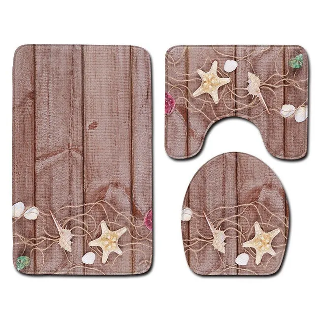 Set of bathroom pads with wood motif 3 pcs