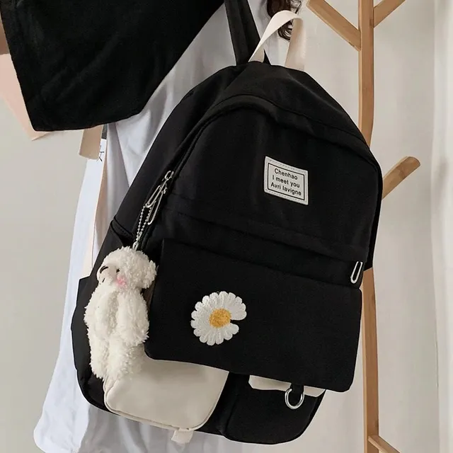 Women's backpack with teddy bear pendant