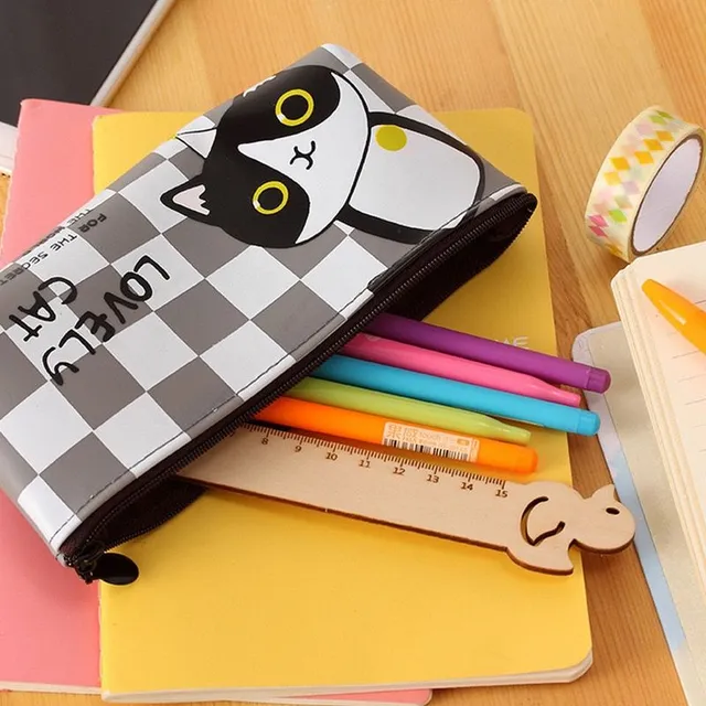 Originální minimalistický oblíbený školní penál s roztomilou kočičkou a nápisem