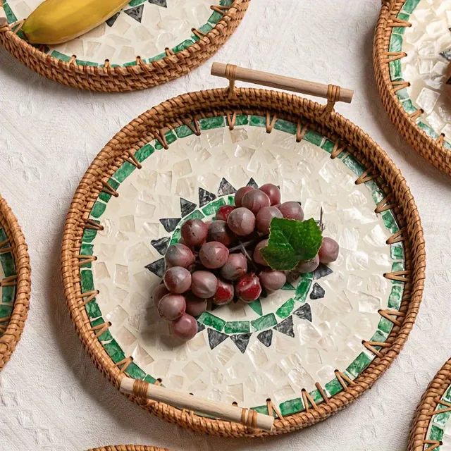 Decorative bamboo tray with double handles for festive occasions