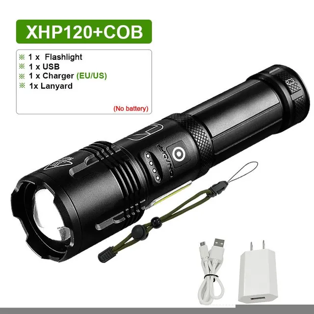 Super XHP120 Výkonná LED svítilna XHP90 Vysoce výkonné světlo Torch