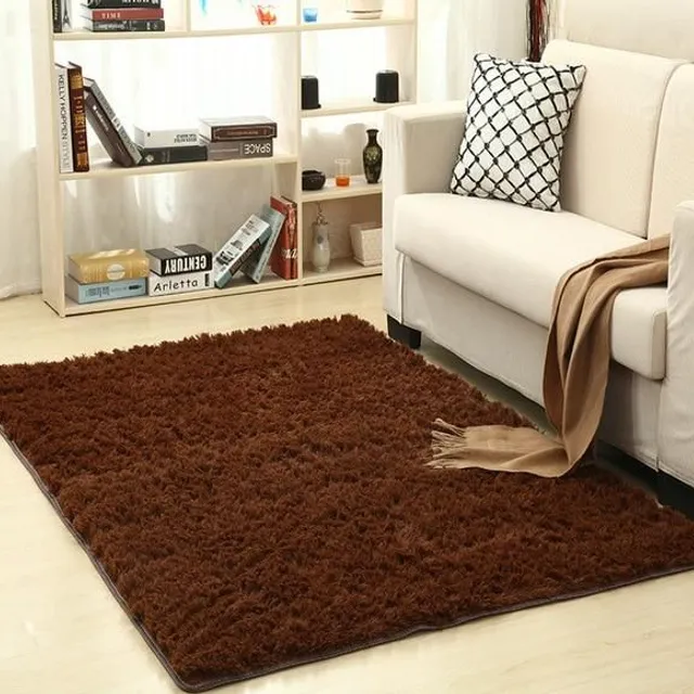 Chlupatý měkký koberec coffee 50x80cm